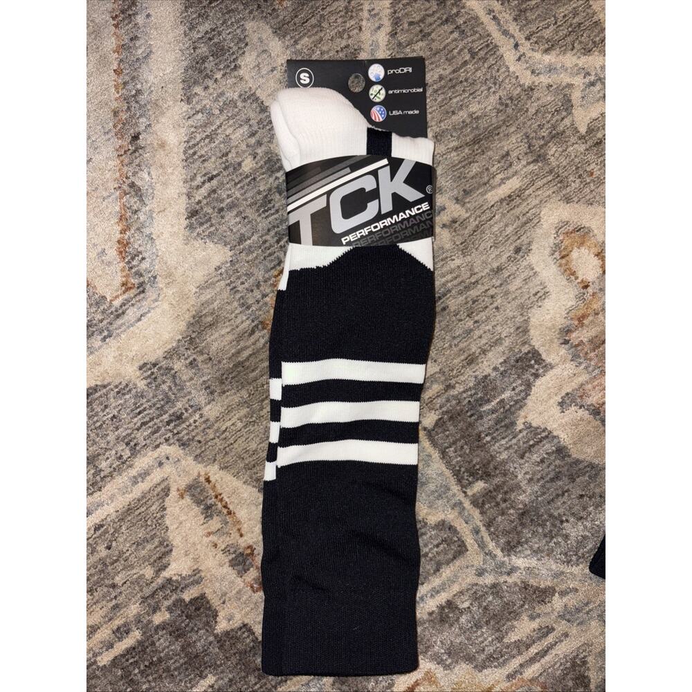 TCK Performance ProDRI Athletic Socks Small Black/White Stripes Moisture Wicking